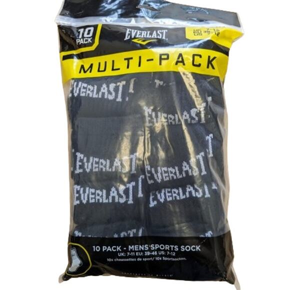 Mens Everlast 10-pack Crew Socks-Black-Size US 7-12-NWT-C162